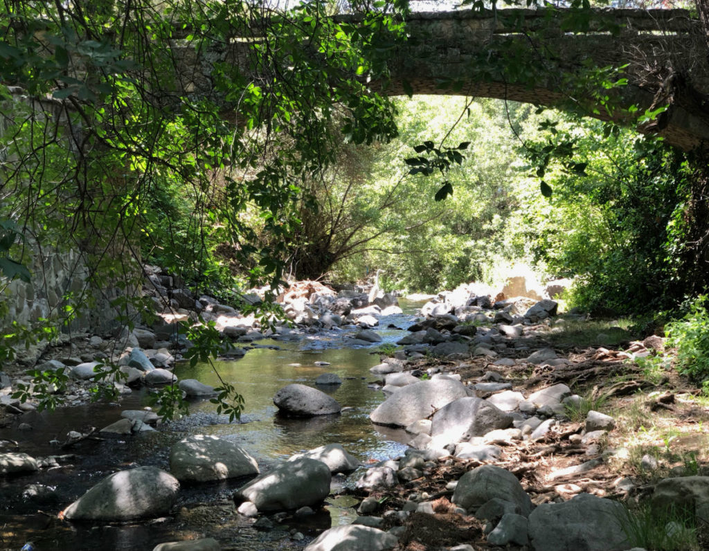 Stone bridge with white egret