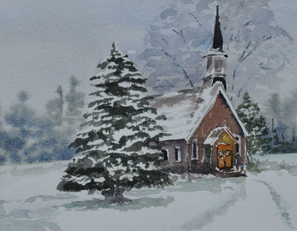 Yosemite Valley Chapel with winter snow